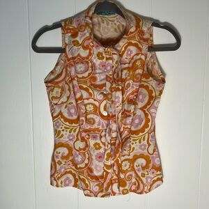 Heart of Haute Mandie Bee‎ Size medium retro 70’s floral hippy Tie Neck Retro